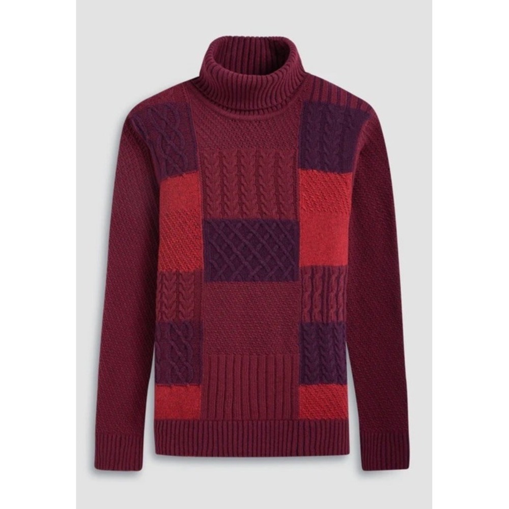Bugatchi Men's Mixed Stitch Turtleneck Sweater Ruby Red Sz L $250 EUC